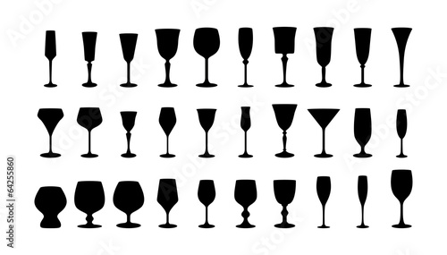 Wine glass silhouettes set.  Vector EPS10.