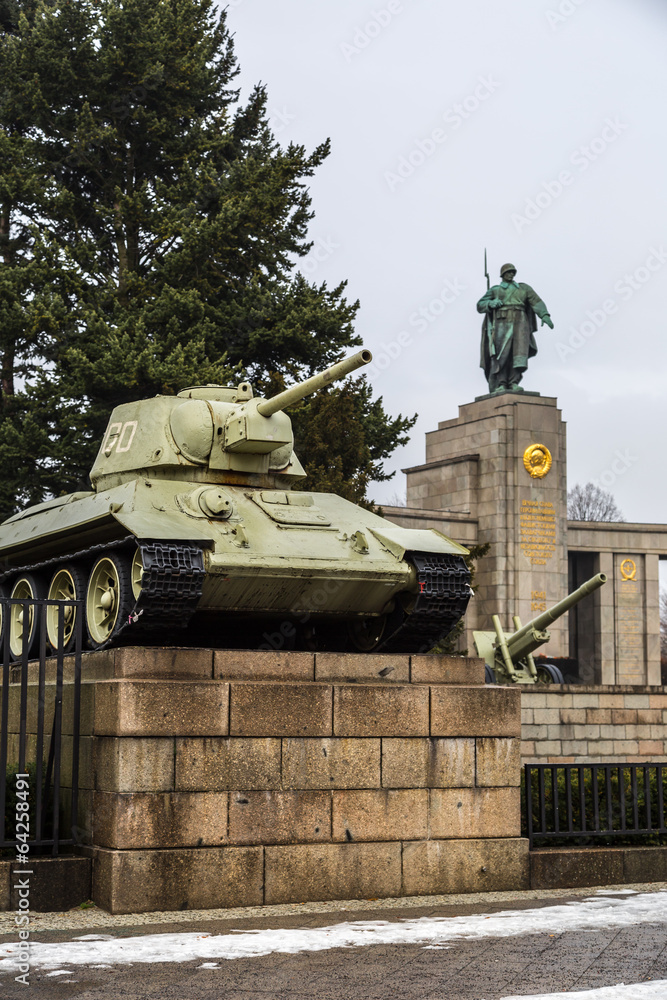 Russian tank of the WWII at the soviet memorial in the Tiergarte Russian tank of the WWII at the soviet memorial in the Tiergarte