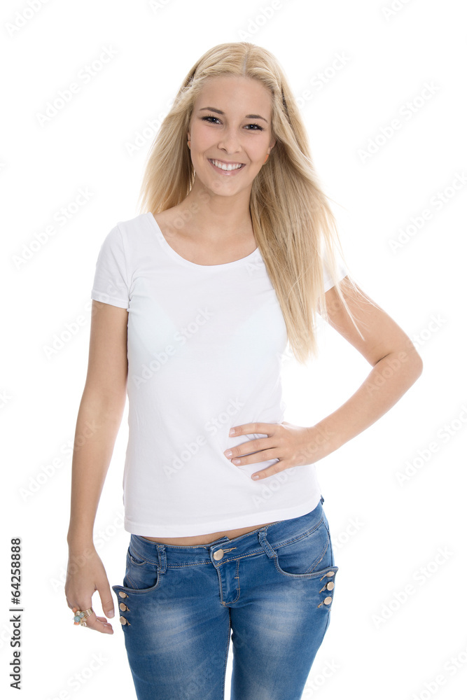 Fototapeta premium Hübsches lachendes blondes Mädchen isoliert