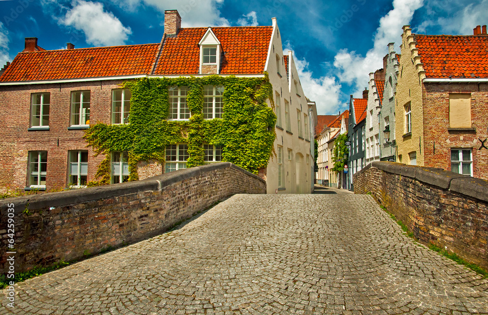 Houses along the canals of Brugge or Bruges, Belgium