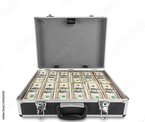 Cuadro en lienzo Case full of dollar on white background