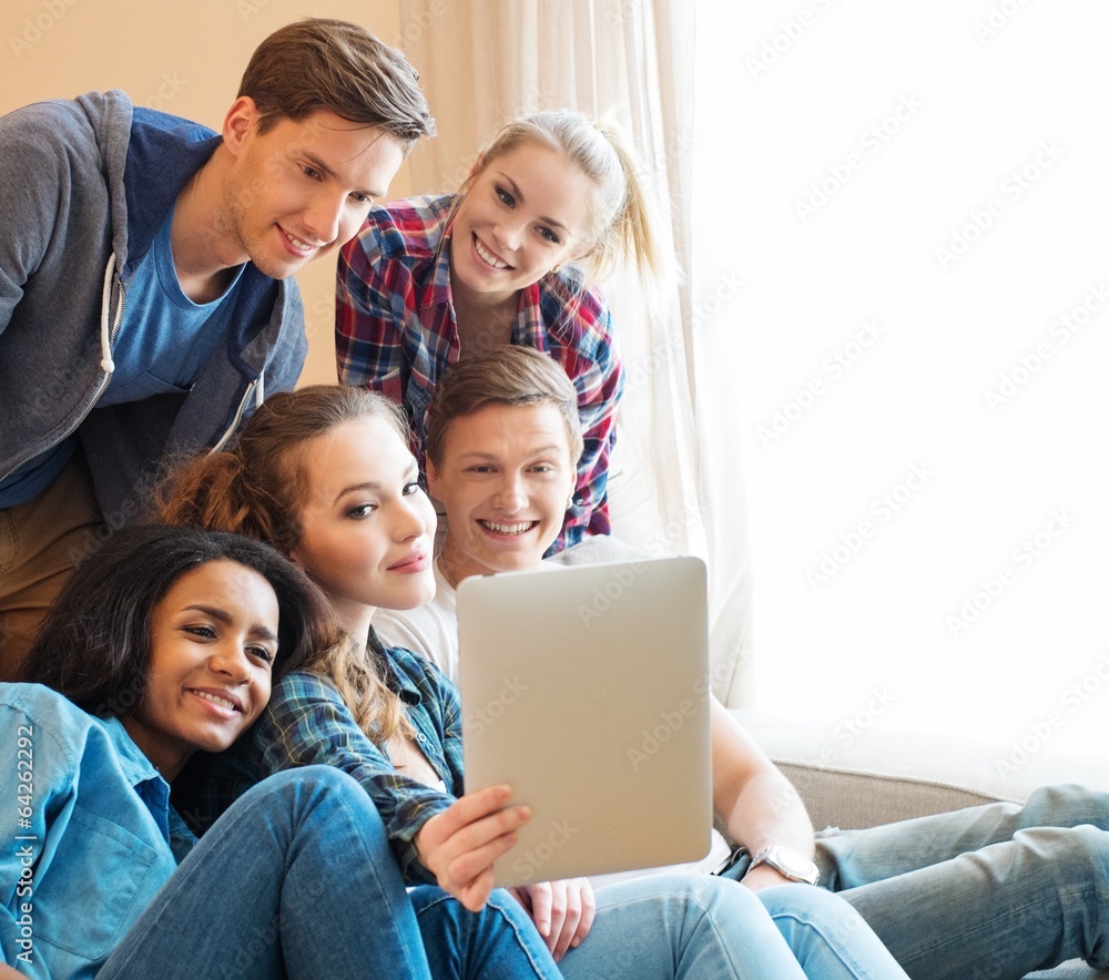 Group of young friends taking selfie in home interior Group of young friends taking selfie in home interior