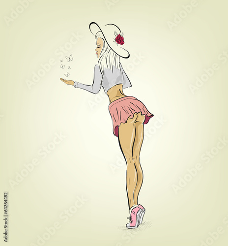 sexy girl in a short skirt and hat