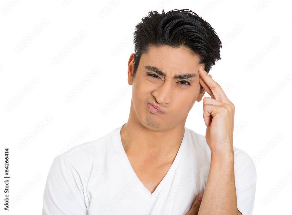 Trying to remember, annoyed young man lost thought idea Trying to remember, annoyed young man lost thought idea