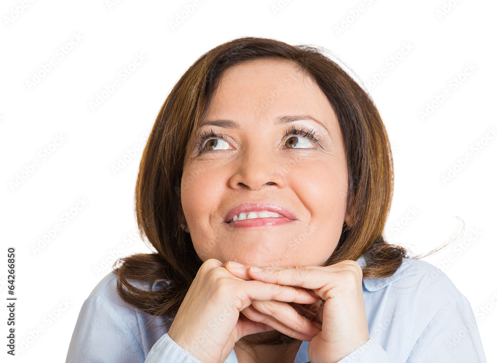 Portrait middle aged woman Daydreaming, thinking Portrait middle aged woman Daydreaming, thinking