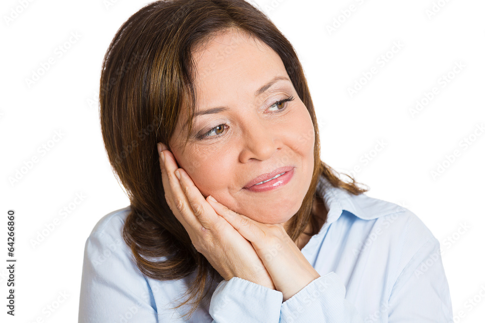 Portrait middle aged woman Daydreaming, thinking Portrait middle aged woman Daydreaming, thinking