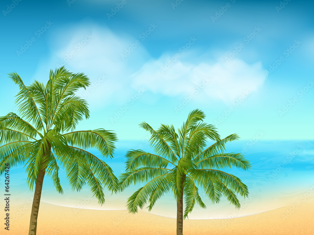 summer sea and palm tree background landscape Stock Vector | Adobe Stock
