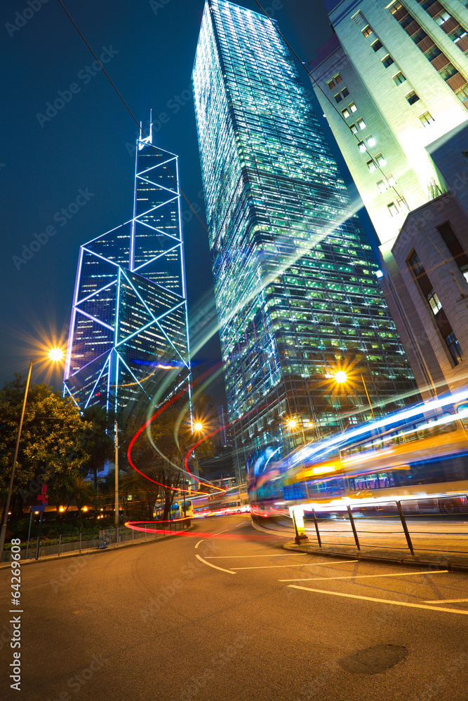 Fototapeta premium HongKong of modern landmark buildings backgrounds road light tra