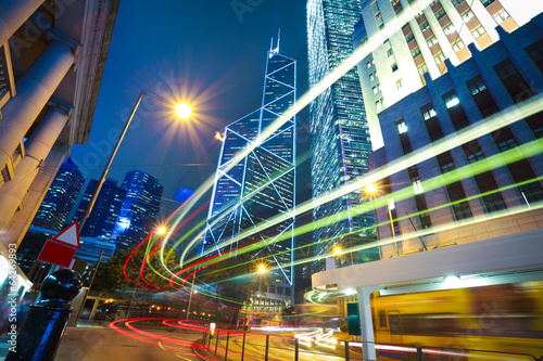 HongKong of modern landmark buildings backgrounds road light tra