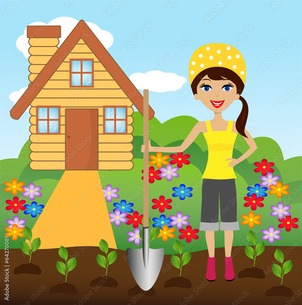 Fototapeta premium young woman plant flower in soil