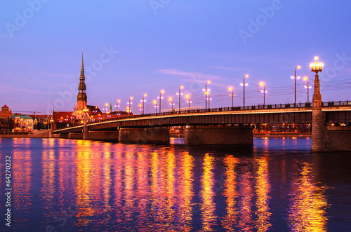 Riga (Latvia) at night. The view from Daugava river