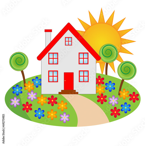 beautiful house  with a flowering garden