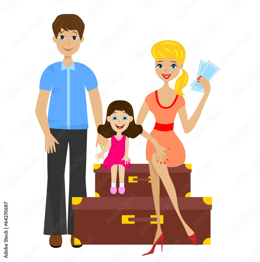 family sets forth for vacation and sit on suitcases family sets forth for vacation and sit on suitcases