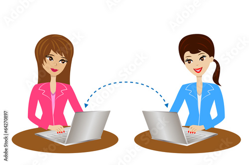 two women communicate over the internet