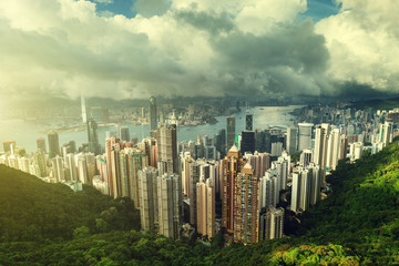 Sierkussen Pistachekleur Hong Kong vanaf Victoria Peak  © Iakov Kalinin