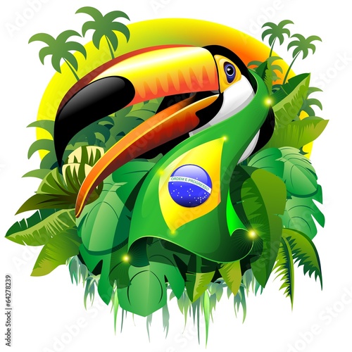 Toco Toucan with Brazil Flag