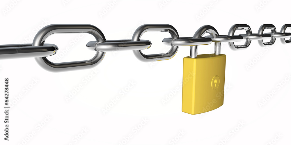 chain and padlock 3d render on white chain and padlock 3d render on white