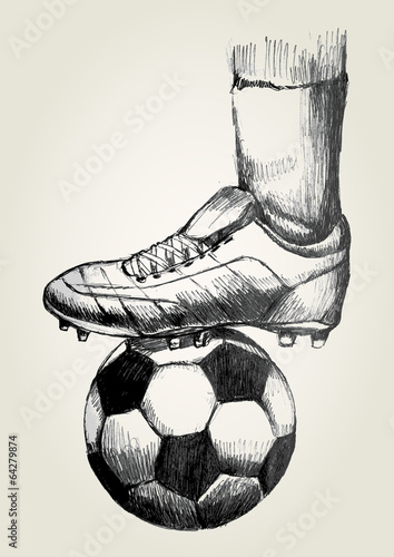 Sketch illustration of a soccer player's foot on soccer ball