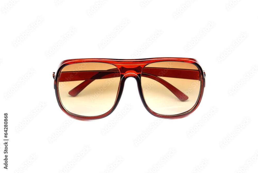 closeup brown sunglasses isolated.