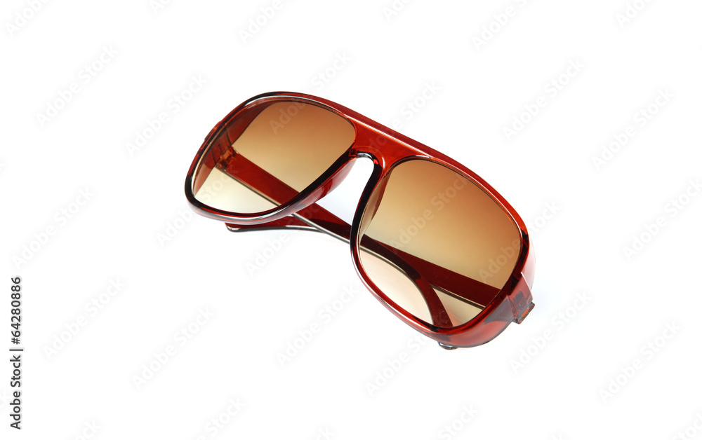 closeup brown sunglasses isolated. closeup brown sunglasses isolated.