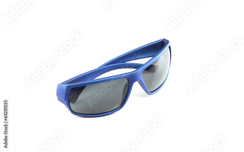 closeup blue sunglasses isolated.