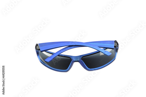 closeup blue sunglasses isolated.