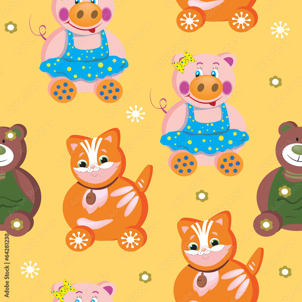 Obraz premium Seamless pattern animals pig, bear, cat