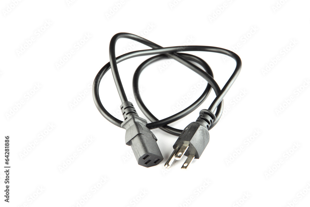 Black power cable of plug and socket isolated. Black power cable of plug and socket isolated.