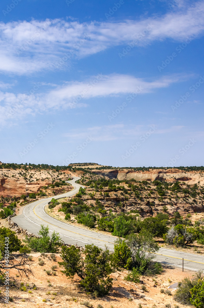 Winding Desert Road and Blue Sky