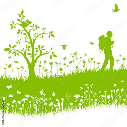 hiking in the nature vector silhouette