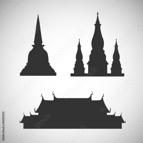 Pagoda and temple silhouette - Illustration