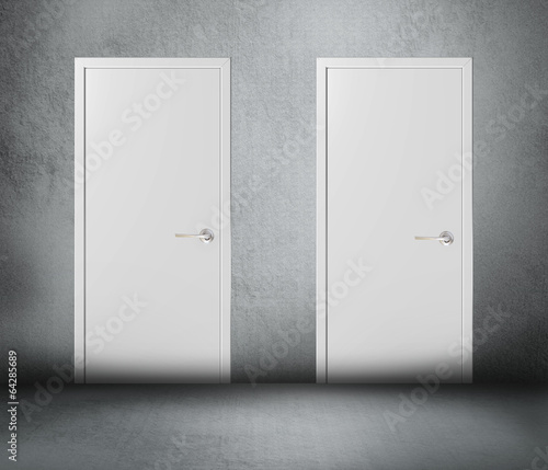 Two doors gray background photo