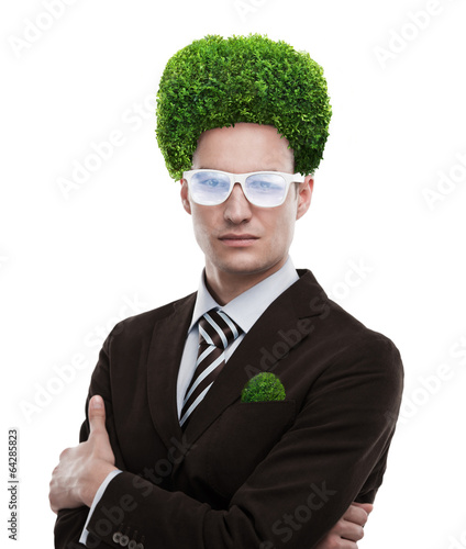 Man greenery head loving nature care ecology photo