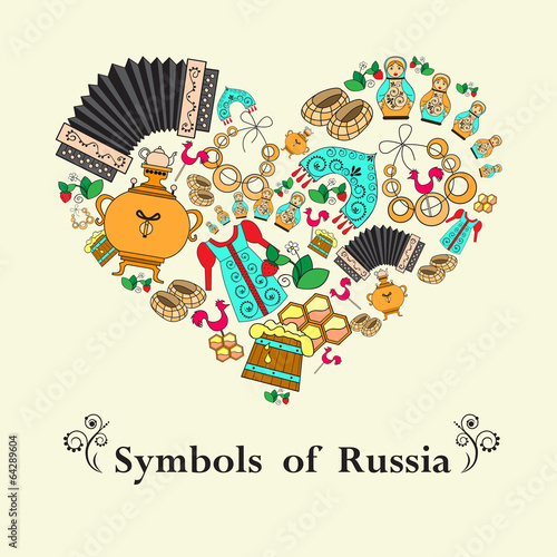Stylized heart with symbols of Russia