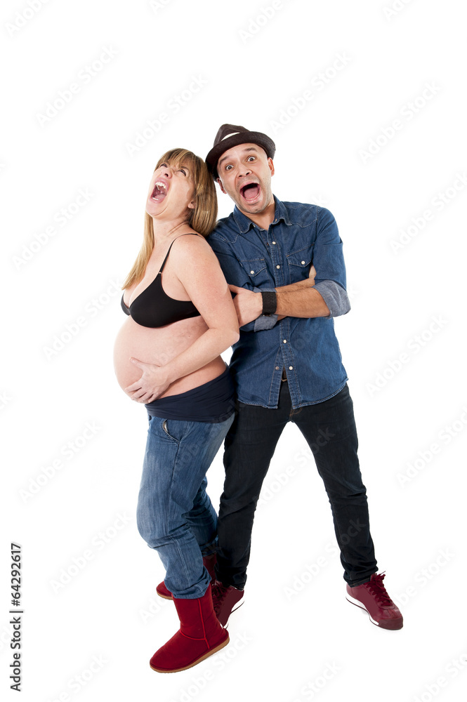 modern couple in stress and panic on parenthood modern couple in stress and panic on parenthood