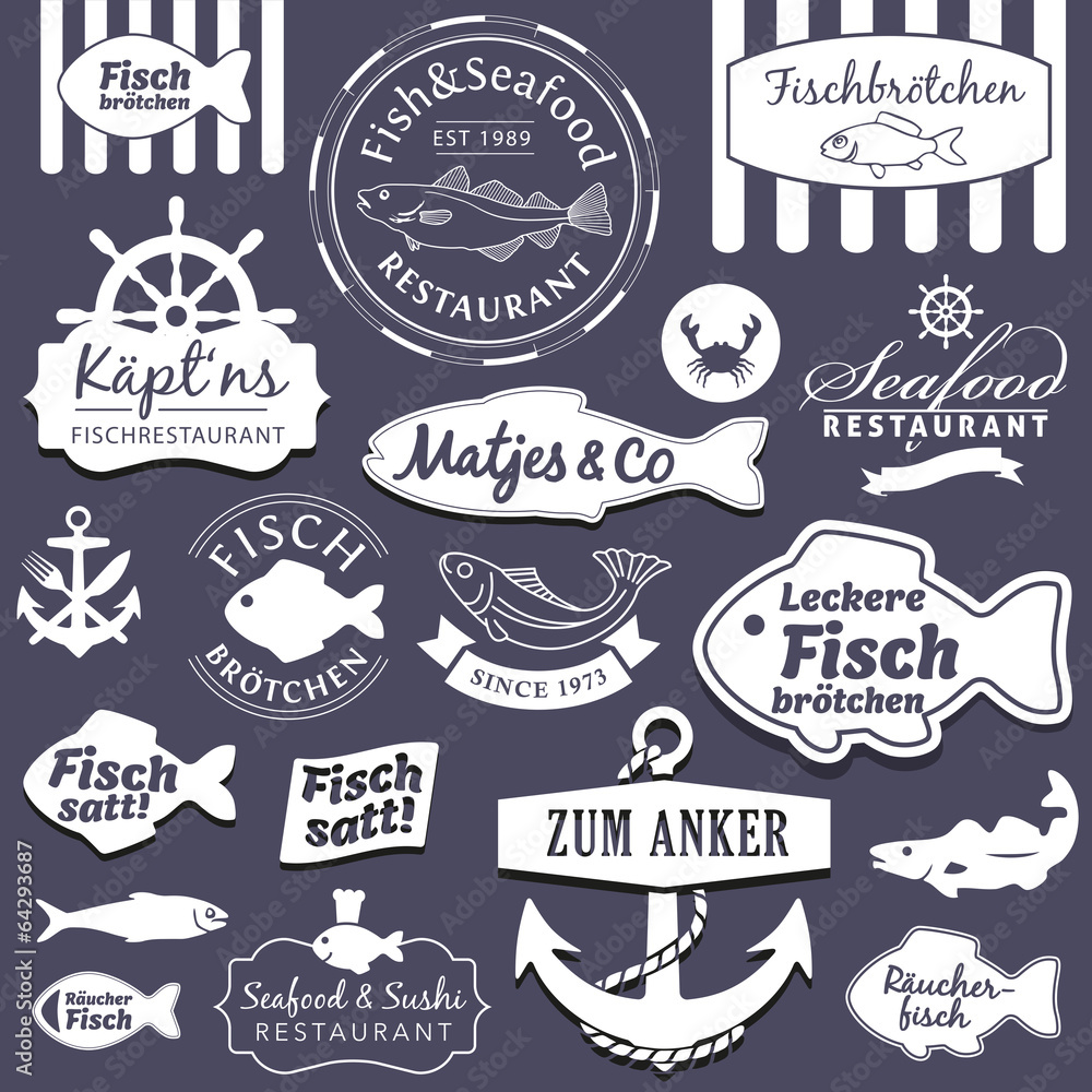 Fototapeta premium Vector Set Fish&Seafood Restaurant and Fastfood