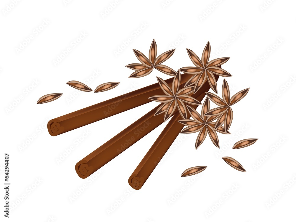 Stack of Dried Star Anise and Cinnamon Sticks Stack of Dried Star Anise and Cinnamon Sticks