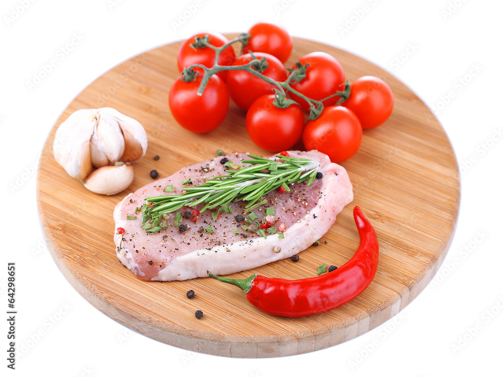 Raw meat steak with herbs and spices