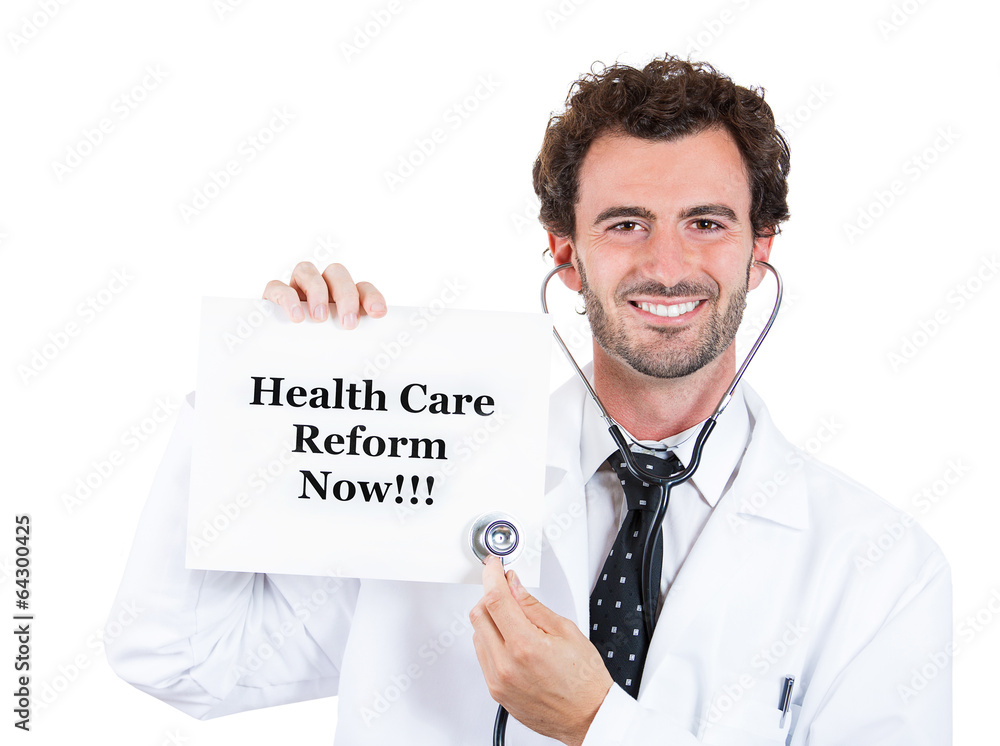 Healthcare reform now ! Happy health care professional Healthcare reform now ! Happy health care professional