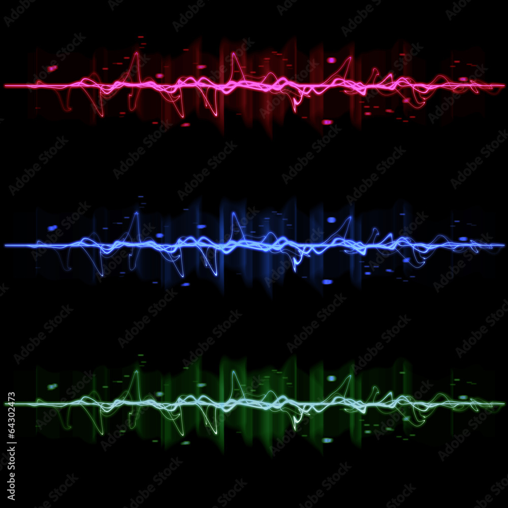 Electric wave pulse collection set, in blue, red, and green