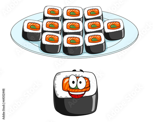 Set of cartoon sushi cons
