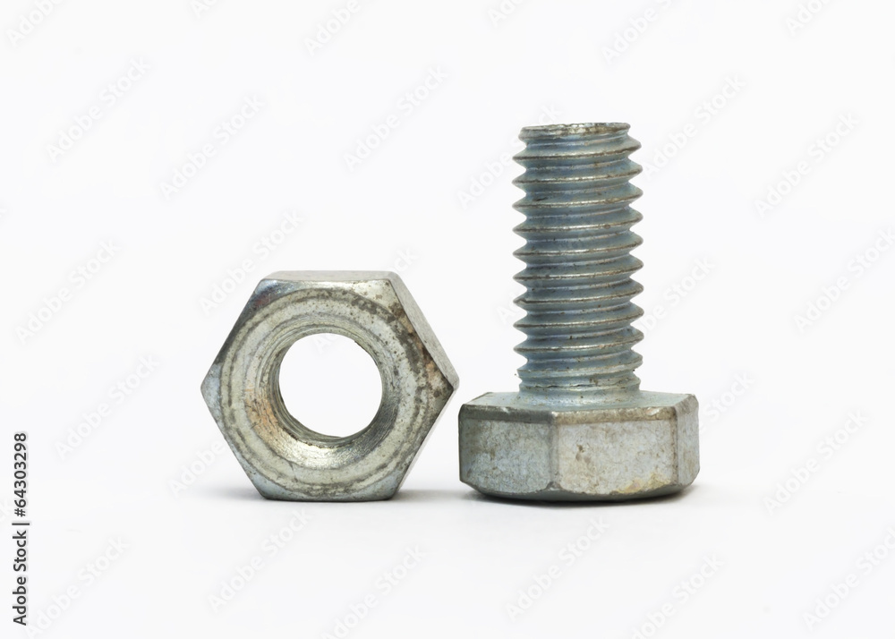 Bolt and nut isolated on white background. Bolt and nut isolated on white background.