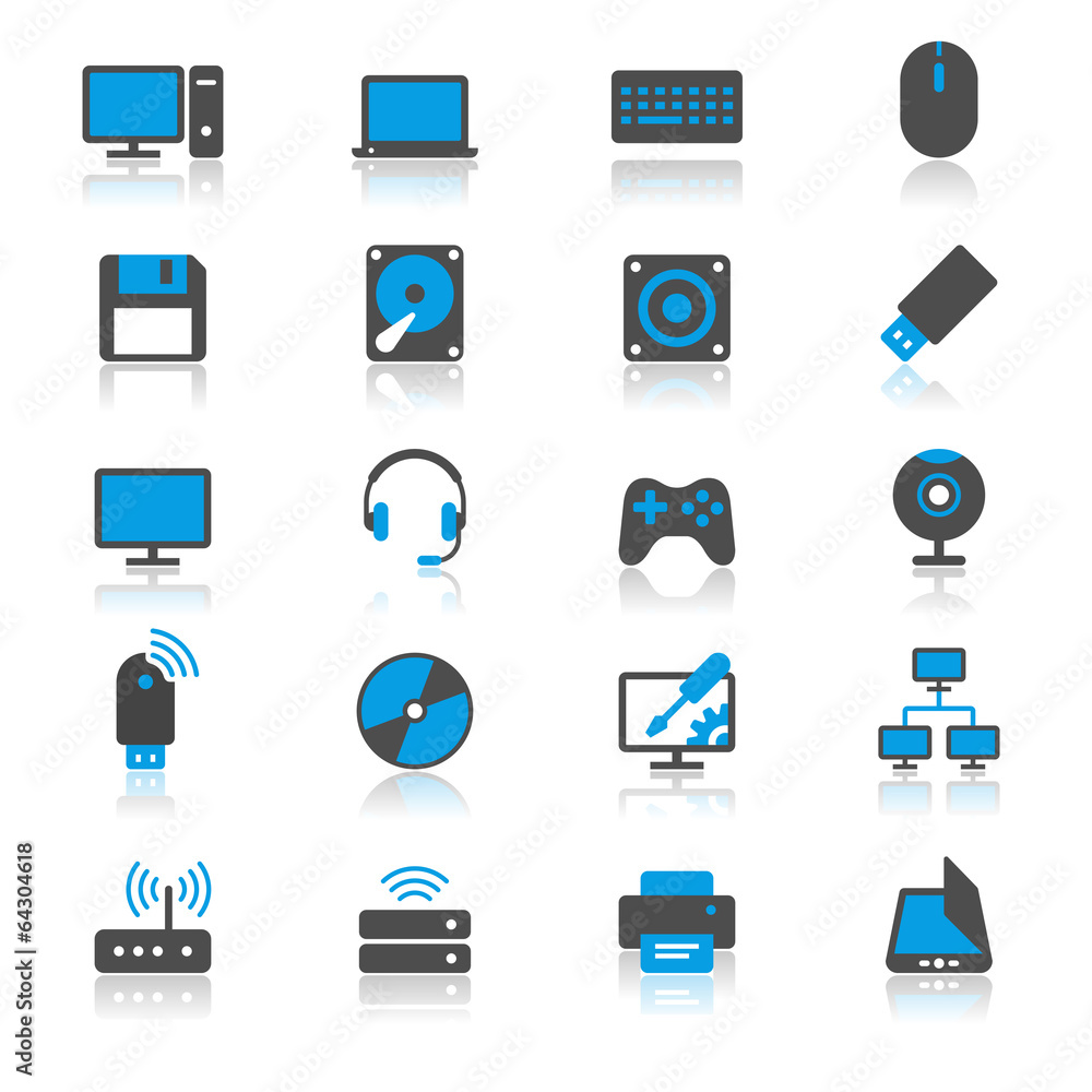 Computer flat with reflection icons Computer flat with reflection icons