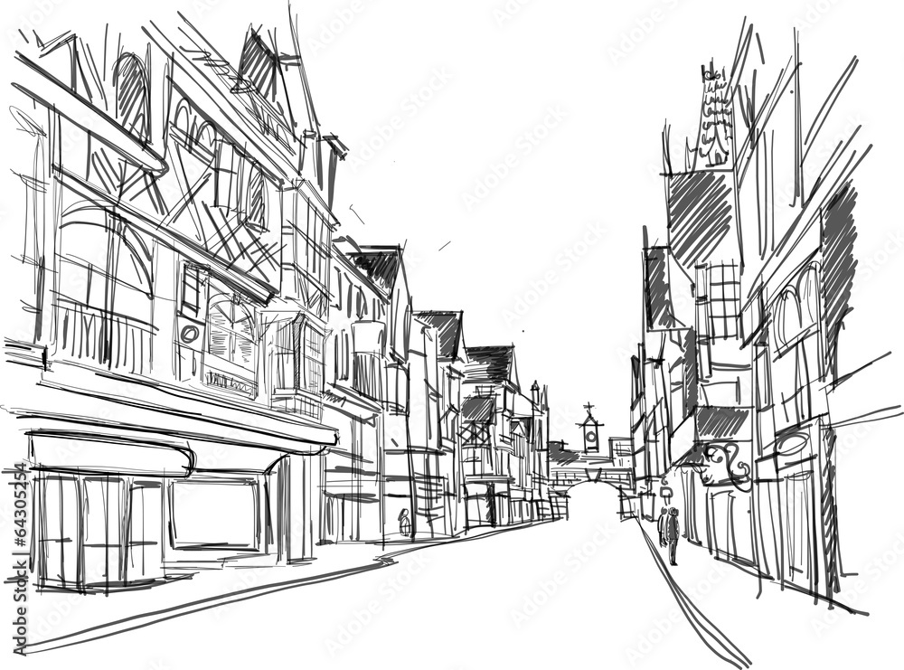 sketch of a street in the old town