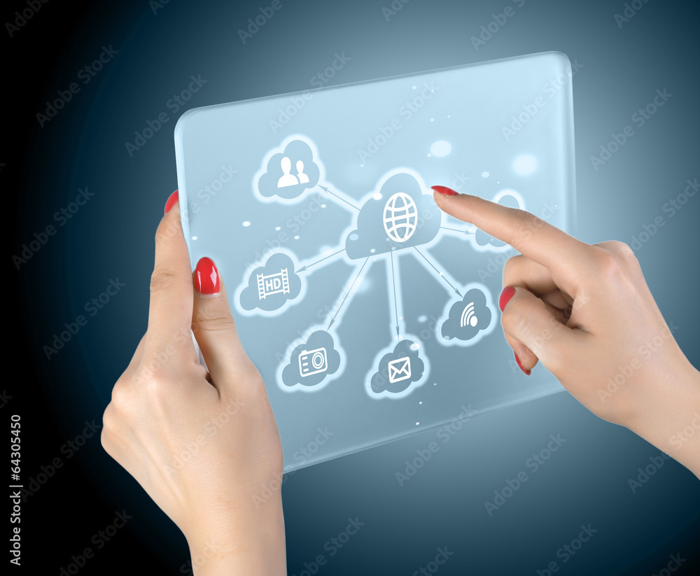 Obraz premium Cloud computing touchscreen interface