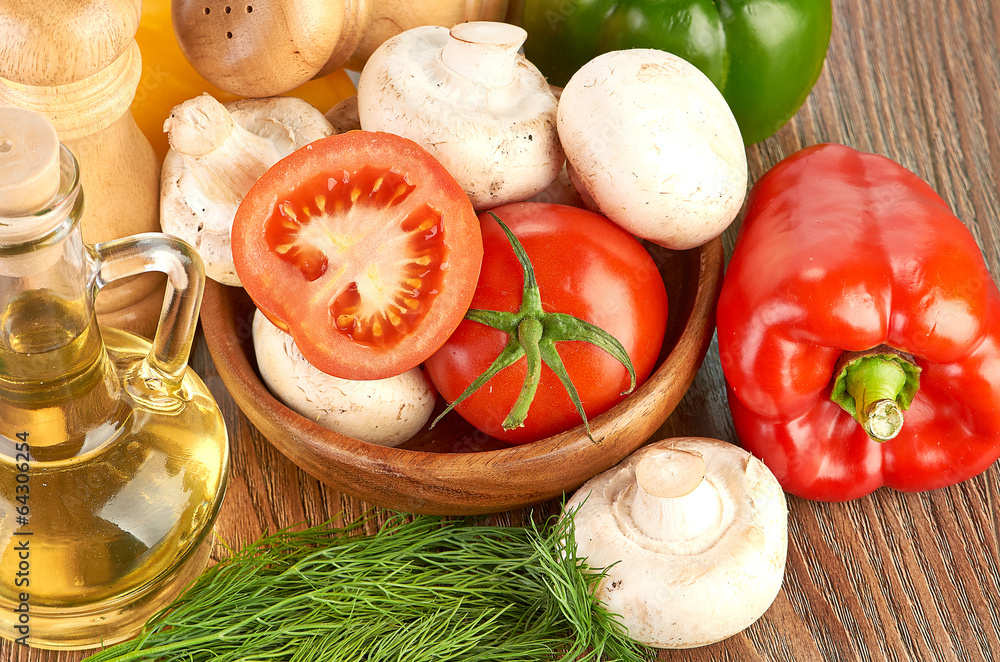 Fresh vegetables and mushrooms