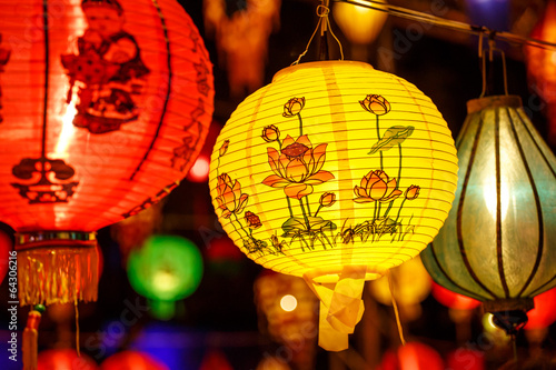 Close-up colorful international lanterns