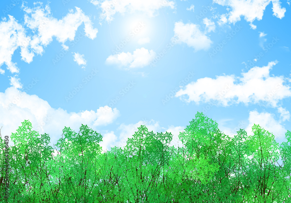 森と空の背景 夏空 Stock イラスト Adobe Stock