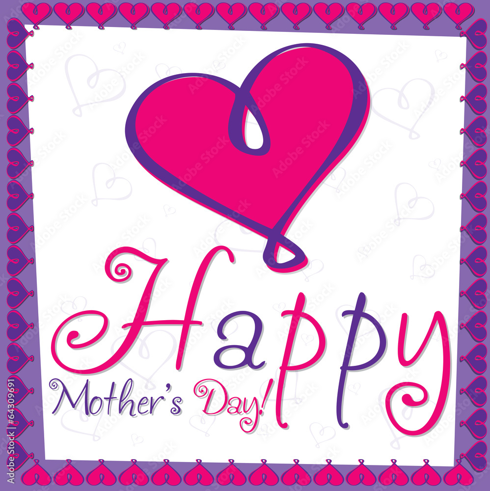 Happy Mother's Day bright heart card in vector format.