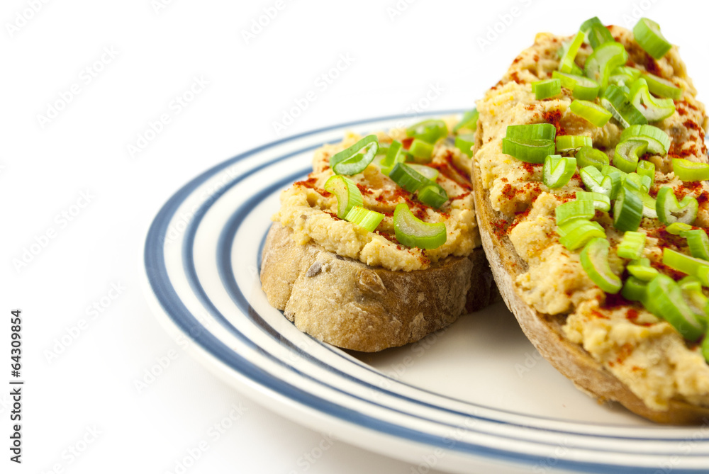 Bread with red lentil spread and tofu Bread with red lentil spread and tofu